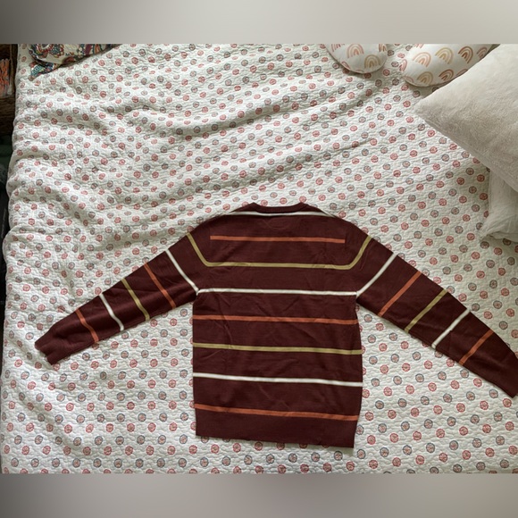 RVCA Men’s Sweater, Brown with orange, yellow, and white horizontal stripes - Picture 3 of 3